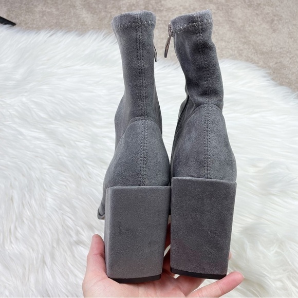New Steven New York by Steve Madden Taite Pointed Toe Booties in Gray Faux Suede - Picture 5 of 9